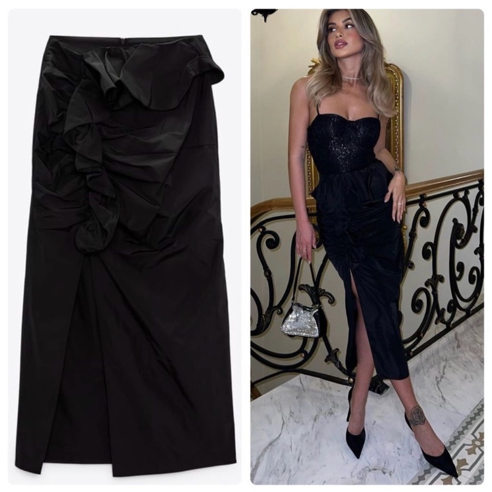 NWT ZARA RUFFLED MIDI SKIRT SIZE XS